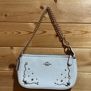 Coach Cream Leather Wristlet with Gold Chain